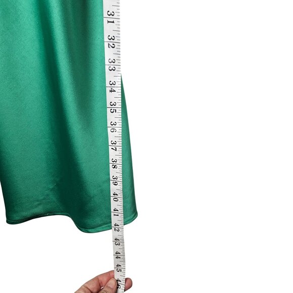 Japna XS Green Satin Slip Dress With Ruffled Details Side Slit Babydoll Side Zip - Picture 12 of 13